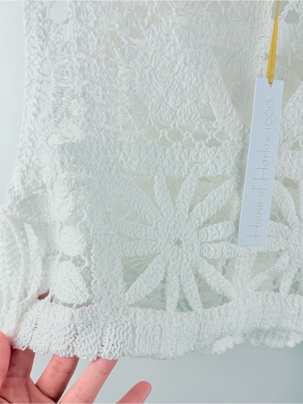 New House of Harlow 1960 White Crochet Knit Crop Tie Top Festival Whimsy Boho OS - Picture 6 of 11